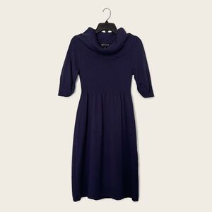 Jones New York Navy Blue Ribbed Cowl Neck Midi Sweater Dress